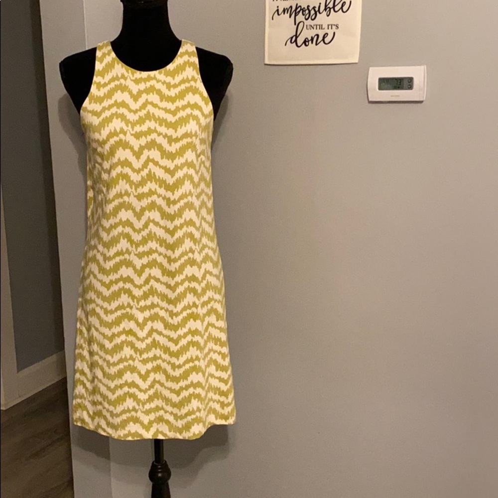 Ann Taylor Green & White Chevron Shift Dress | Sleeveless | XS